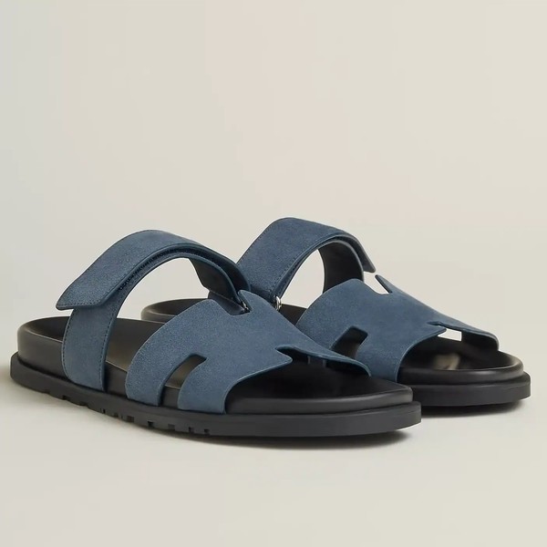 HERMES WOMEN'S CHYPRE SANDALS IN BLUE SUEDE CALFSKIN - HMSD013