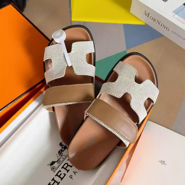 HERMES WOMEN'S CHYPRE SANDALS IN CANVAS WITH BROWN LEATHER - HMSD015 - Image 5