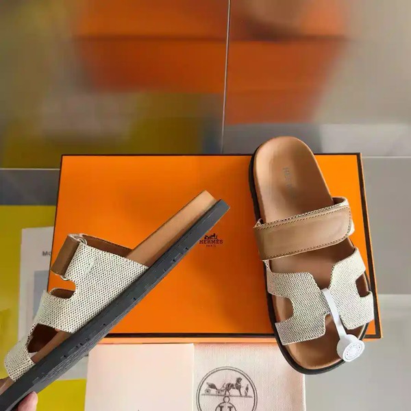 HERMES WOMEN'S CHYPRE SANDALS IN CANVAS WITH BROWN LEATHER - HMSD015 - Image 6