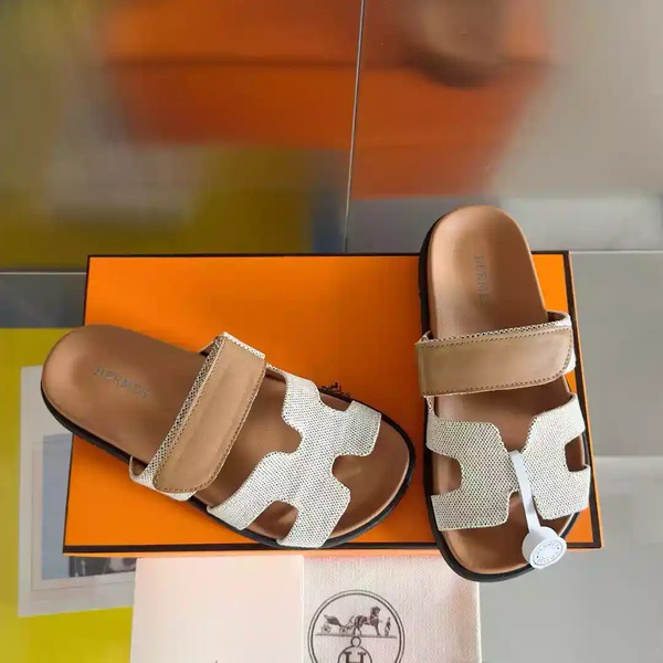 HERMES WOMEN'S CHYPRE SANDALS IN CANVAS WITH BROWN LEATHER - HMSD015 - Image 7