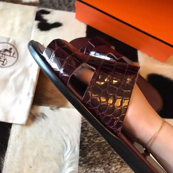 HERMES MEN'S IZMIR SANDALS IN BORDEAUX SHINY NILOTICUS CROCODILE LEATHER - HMSD033 - Image 2