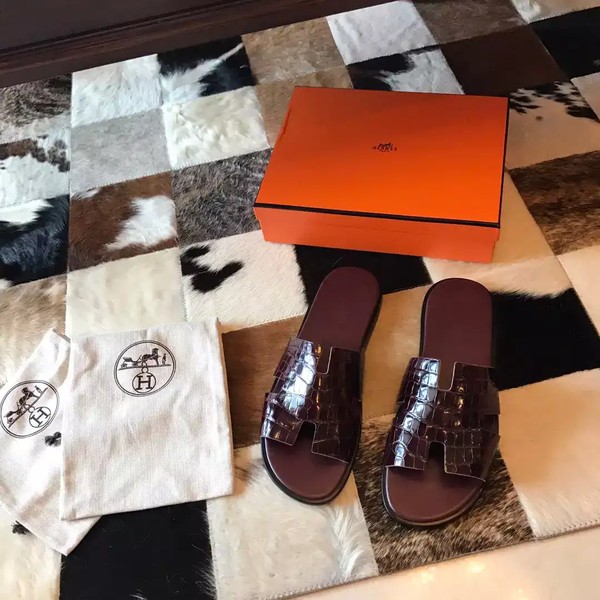 HERMES MEN'S IZMIR SANDALS IN BORDEAUX SHINY NILOTICUS CROCODILE LEATHER - HMSD033 - Image 3