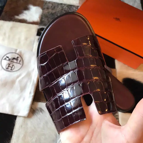 HERMES MEN'S IZMIR SANDALS IN BORDEAUX SHINY NILOTICUS CROCODILE LEATHER - HMSD033 - Image 4