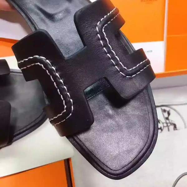 HERMES ORAN SLIDE SANDALS IN BLACK LEATHER WITH STITCHED - HMSD044 - Image 3
