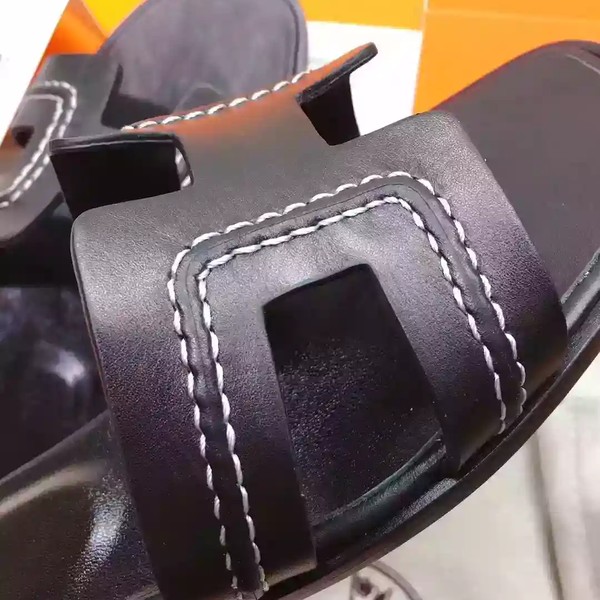 HERMES ORAN SLIDE SANDALS IN BLACK LEATHER WITH STITCHED - HMSD044 - Image 8
