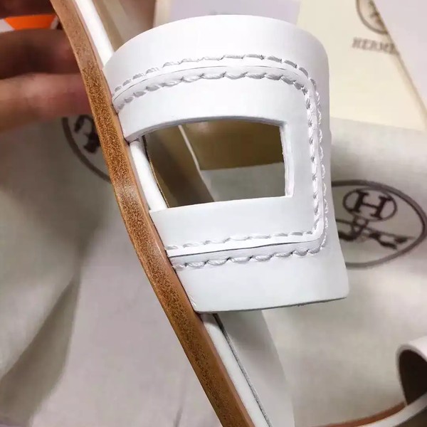 HERMES ORAN SLIDE SANDALS IN WHITE LEATHER WITH STITCHED - HMSD045 - Image 3