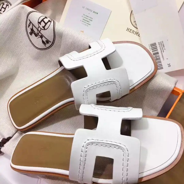 HERMES ORAN SLIDE SANDALS IN WHITE LEATHER WITH STITCHED - HMSD045 - Image 5