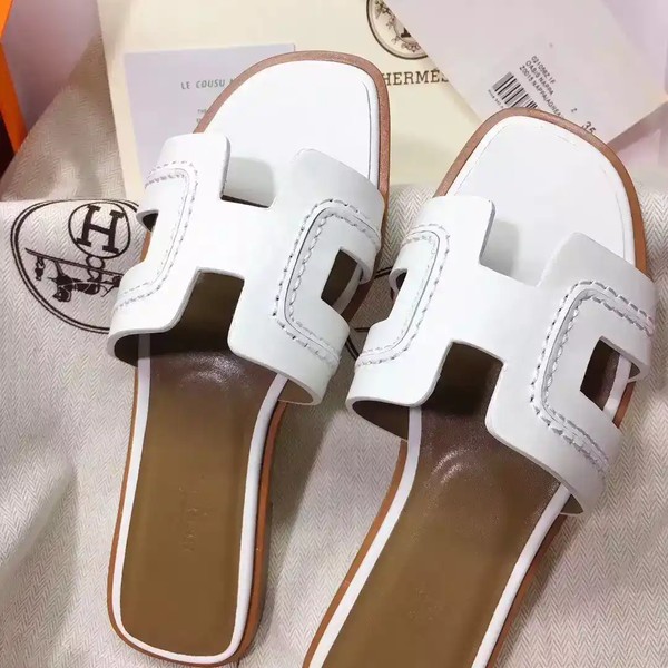 HERMES ORAN SLIDE SANDALS IN WHITE LEATHER WITH STITCHED - HMSD045 - Image 6