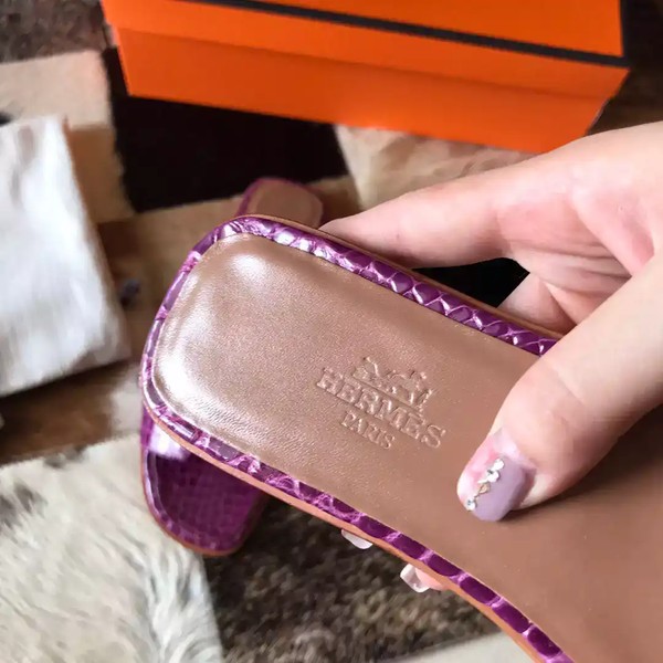 HERMES ORAN SLIDE SANDALS IN PURPLE SHINY NILOTICUS CROCODILE SKIN - HMSD054 - Image 5