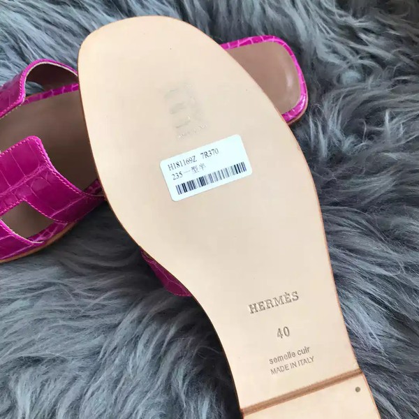 HERMES ORAN SLIDE SANDALS IN ROSE RED SHINY NILOTICUS CROCODILE SKIN - HMSD057 - Image 4