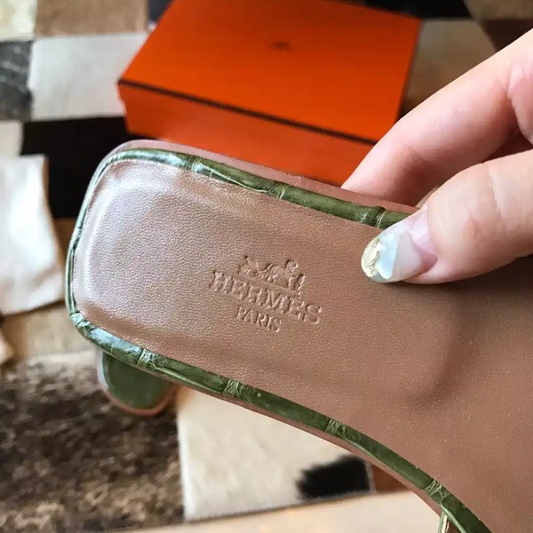 HERMES ORAN SLIDE SANDALS IN OLIVE SHINY NILOTICUS CROCODILE SKIN - HMSD058 - Image 5