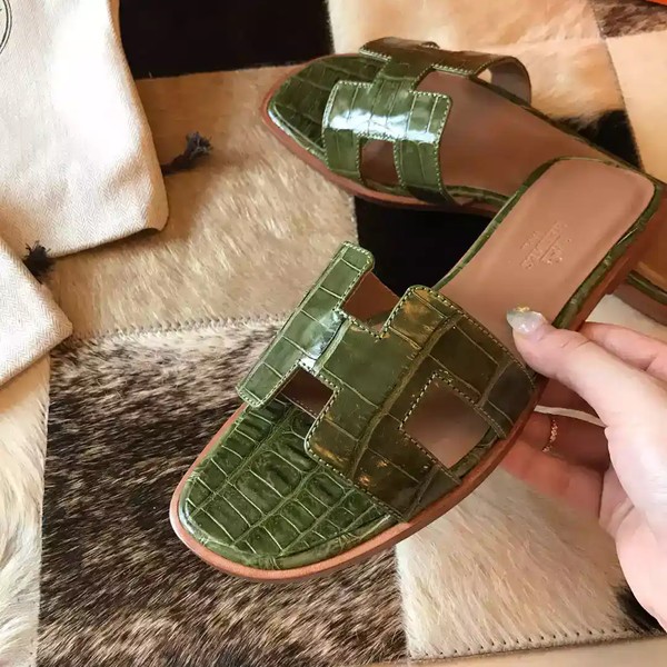 HERMES ORAN SLIDE SANDALS IN OLIVE SHINY NILOTICUS CROCODILE SKIN - HMSD058 - Image 6