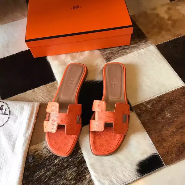 HERMES ORAN SLIDE SANDALS IN ORANGE OSTRICH LEATHER - HMSD067 - Image 2