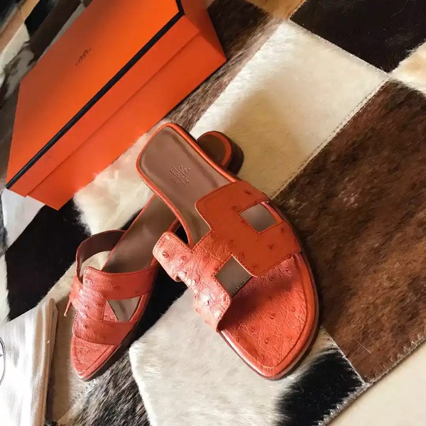 HERMES ORAN SLIDE SANDALS IN ORANGE OSTRICH LEATHER - HMSD067 - Image 3