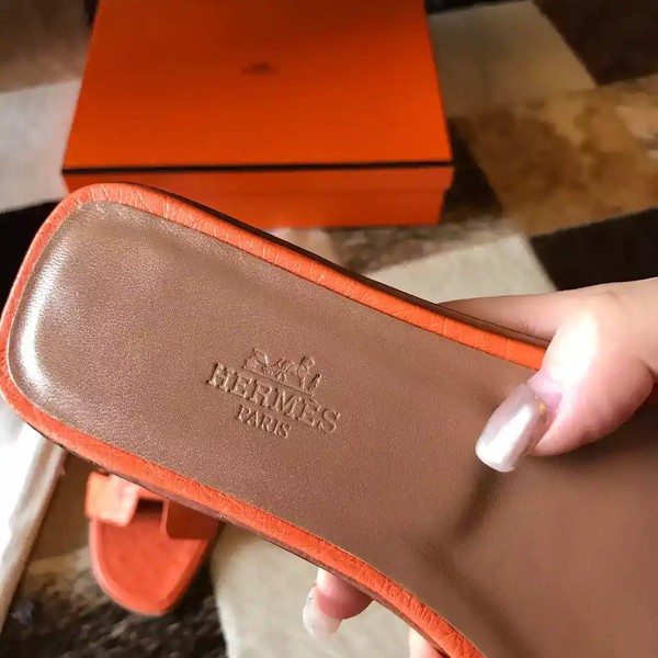 HERMES ORAN SLIDE SANDALS IN ORANGE OSTRICH LEATHER - HMSD067 - Image 5