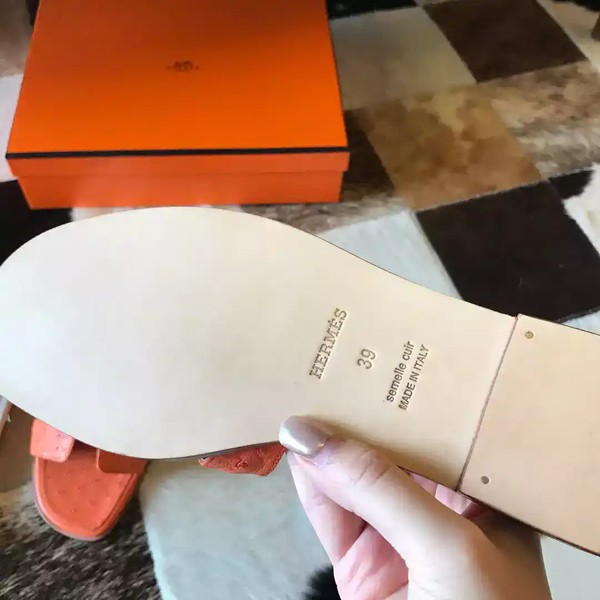 HERMES ORAN SLIDE SANDALS IN ORANGE OSTRICH LEATHER - HMSD067 - Image 6