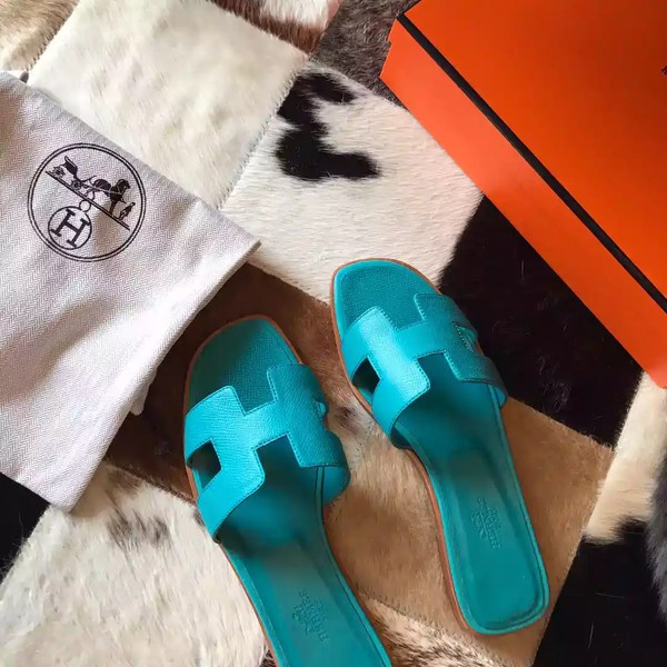 HERMES ORAN SLIDE SANDALS IN BLUE PAON EPSOM CALFSKIN - HMSD070 - Image 5