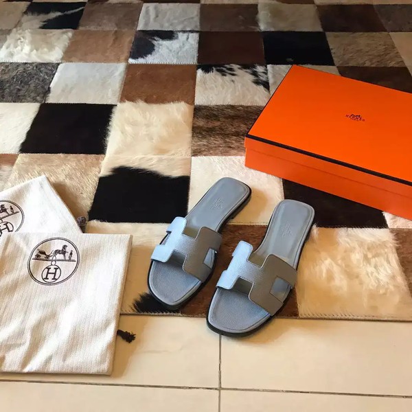 HERMES ORAN SLIDE SANDALS IN BLUE LIN EPSOM CALFSKIN - HMSD074 - Image 2