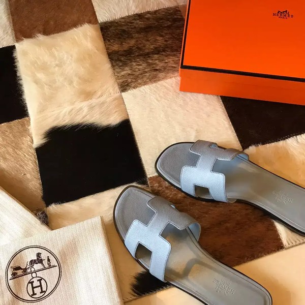 HERMES ORAN SLIDE SANDALS IN BLUE LIN EPSOM CALFSKIN - HMSD074 - Image 4