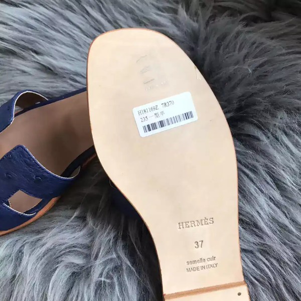 HERMES ORAN SLIDE SANDALS IN BLUE ROY OSTRICH LEATHER - HMSD076 - Image 3