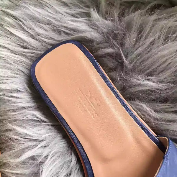 HERMES ORAN SLIDE SANDALS IN BLUE ROY OSTRICH LEATHER - HMSD076 - Image 4