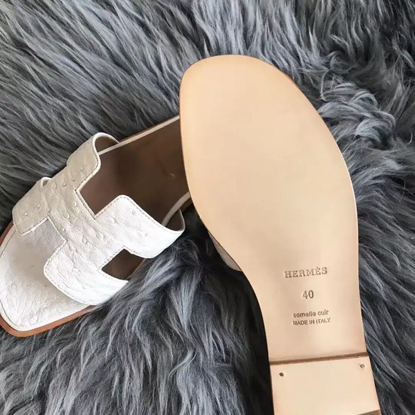 HERMES ORAN SLIDE SANDALS IN WHITE OSTRICH LEATHER - HMSD082 - Image 3