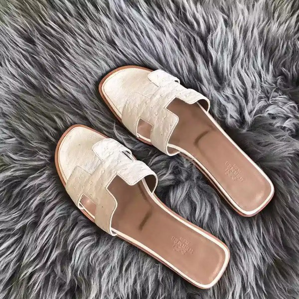 HERMES ORAN SLIDE SANDALS IN WHITE OSTRICH LEATHER - HMSD082 - Image 5