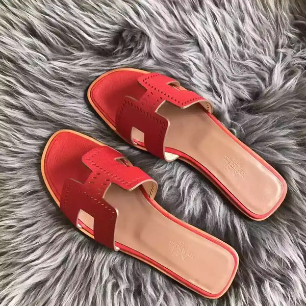 HERMES ORAN SLIDE SANDALS IN RED EPSOM PERFORATED CALFSKIN - HMSD099 - Image 2