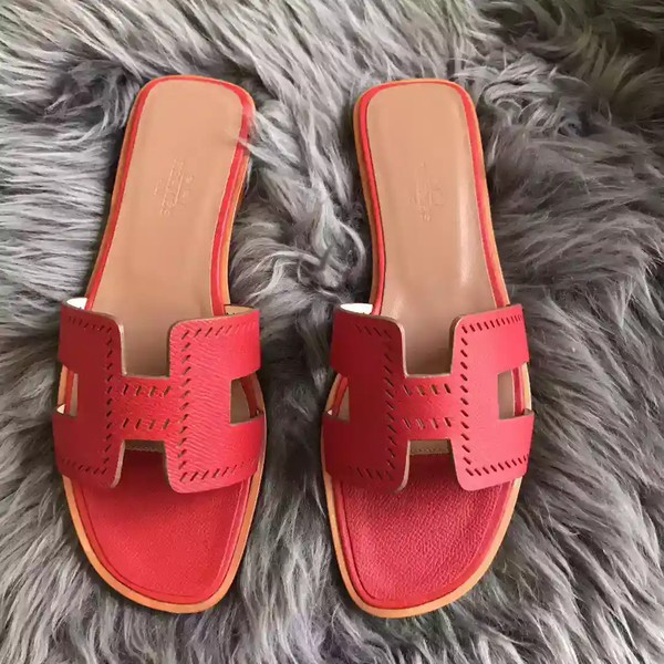HERMES ORAN SLIDE SANDALS IN RED EPSOM PERFORATED CALFSKIN - HMSD099 - Image 5