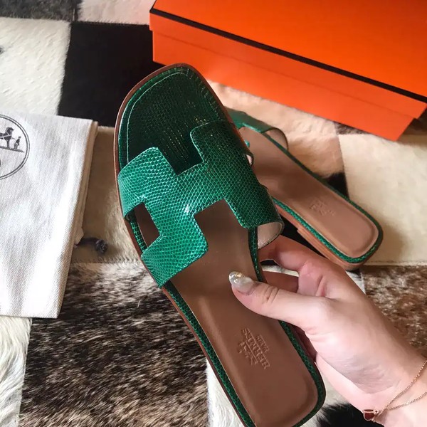 HERMES ORAN SLIDE SANDALS IN GREEN LIZARD LEATHER - HMSD110 - Image 2