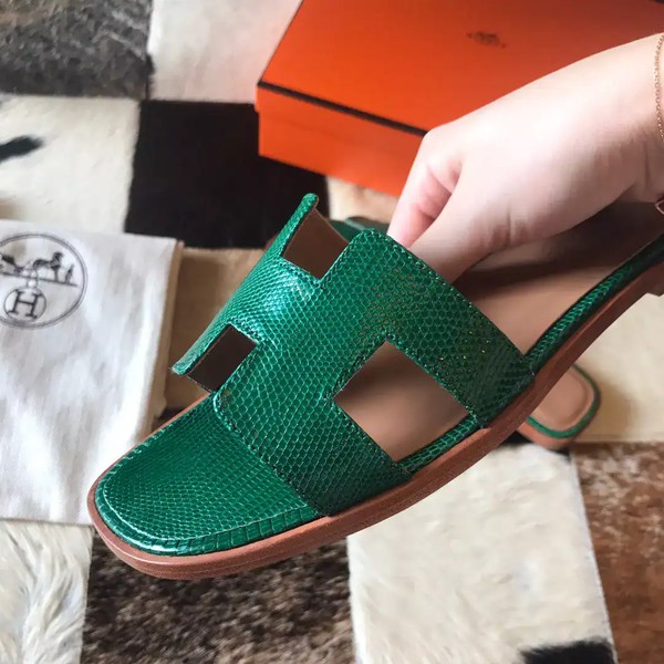 HERMES ORAN SLIDE SANDALS IN GREEN LIZARD LEATHER - HMSD110 - Image 3