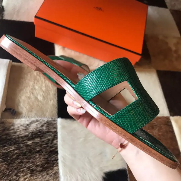 HERMES ORAN SLIDE SANDALS IN GREEN LIZARD LEATHER - HMSD110 - Image 4