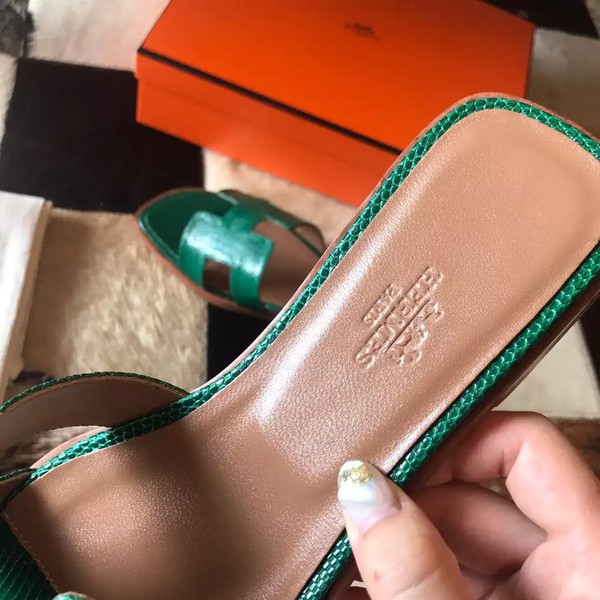 HERMES ORAN SLIDE SANDALS IN GREEN LIZARD LEATHER - HMSD110 - Image 5