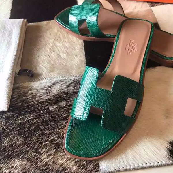 HERMES ORAN SLIDE SANDALS IN GREEN LIZARD LEATHER - HMSD110 - Image 6