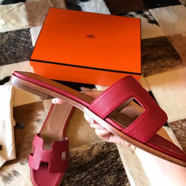 HERMES ORAN SLIDE SANDALS IN RED CLEMENCE LEATHER - HMSD112 - Image 3