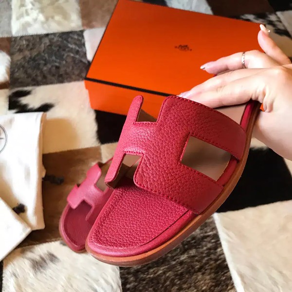 HERMES ORAN SLIDE SANDALS IN RED CLEMENCE LEATHER - HMSD112 - Image 4