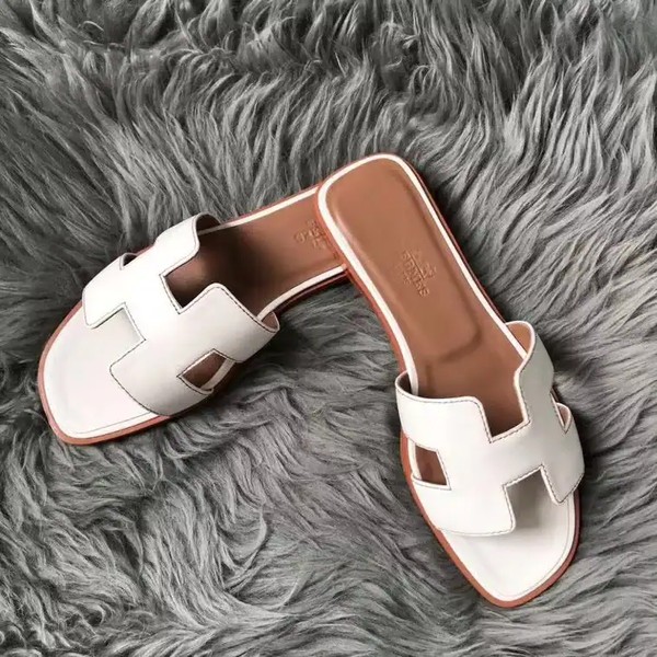 HERMES ORAN SLIDE SANDALS IN WHITE SWIFT CALFSKIN - HMSD130