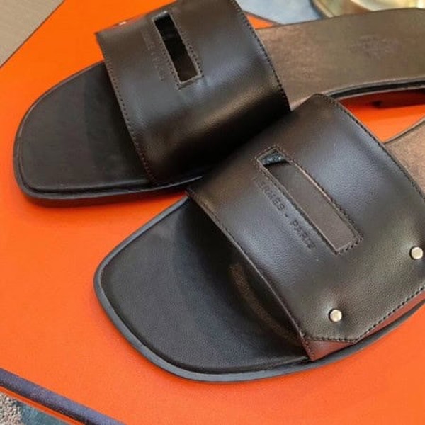 HERMES VIEW SLIDE SANDALS IN BLACK LEATHER - HMSD131 - Image 4