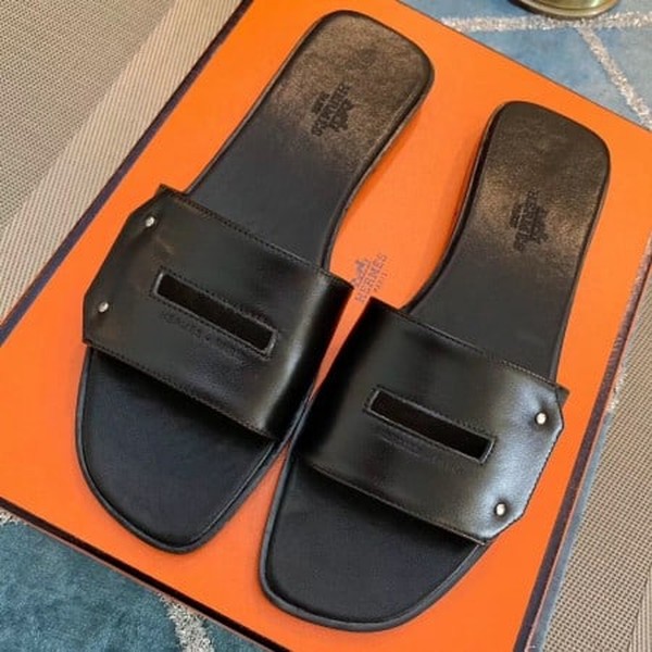 HERMES VIEW SLIDE SANDALS IN BLACK LEATHER - HMSD131 - Image 7