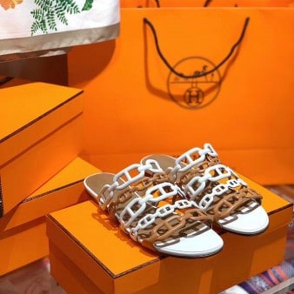 HERMES THALASSA SLIDE SANDALS IN BROWN/WHITE LAMBSKIN - HMSD136 - Image 3