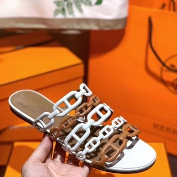 HERMES THALASSA SLIDE SANDALS IN BROWN/WHITE LAMBSKIN - HMSD136 - Image 4