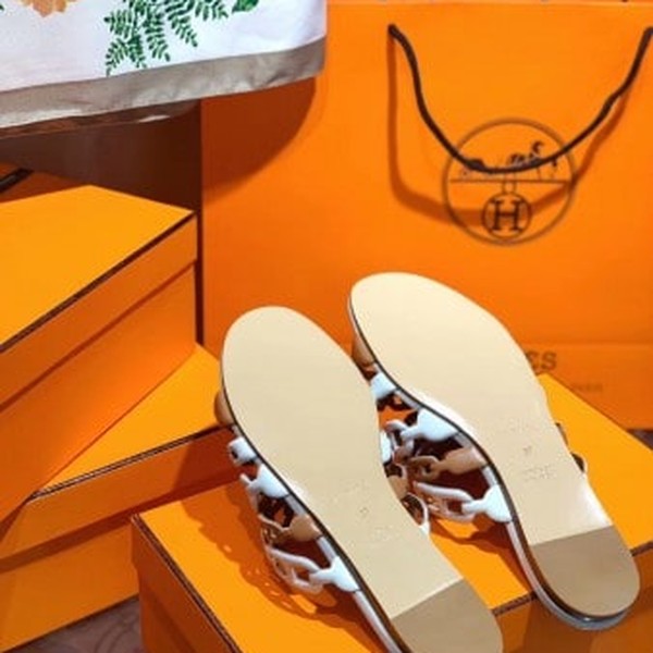 HERMES THALASSA SLIDE SANDALS IN BROWN/WHITE LAMBSKIN - HMSD136 - Image 5