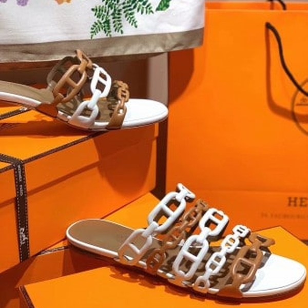 HERMES THALASSA SLIDE SANDALS IN BROWN/WHITE LAMBSKIN - HMSD136 - Image 6