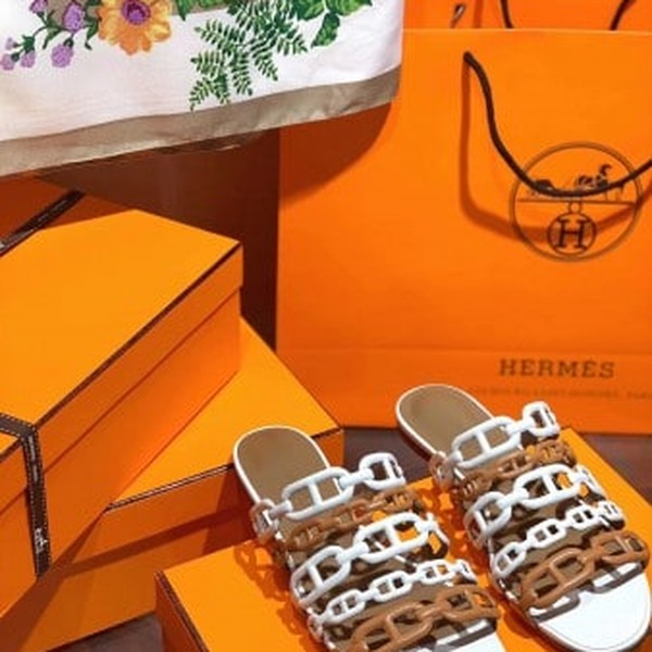 HERMES THALASSA SLIDE SANDALS IN BROWN/WHITE LAMBSKIN - HMSD136 - Image 7
