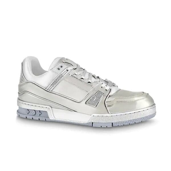 LOUIS VUITTON TRAINER SNEAKERS IN SILVER METALLIC CANVAS - LVS035