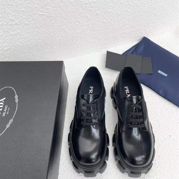 PRADA MONOLITH BRUSHED LEATHER AND NYLON LACE-UP SHOES - PRS068 - Image 3