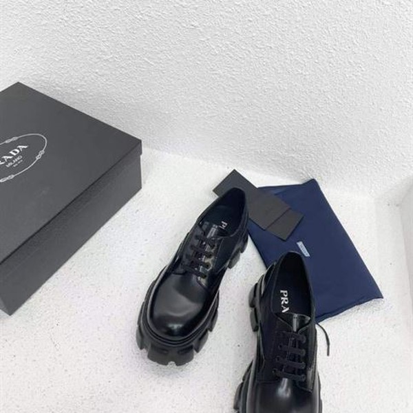 PRADA MONOLITH BRUSHED LEATHER AND NYLON LACE-UP SHOES - PRS068 - Image 4
