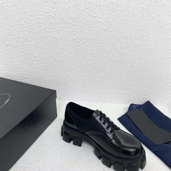 PRADA MONOLITH BRUSHED LEATHER AND NYLON LACE-UP SHOES - PRS068 - Image 5