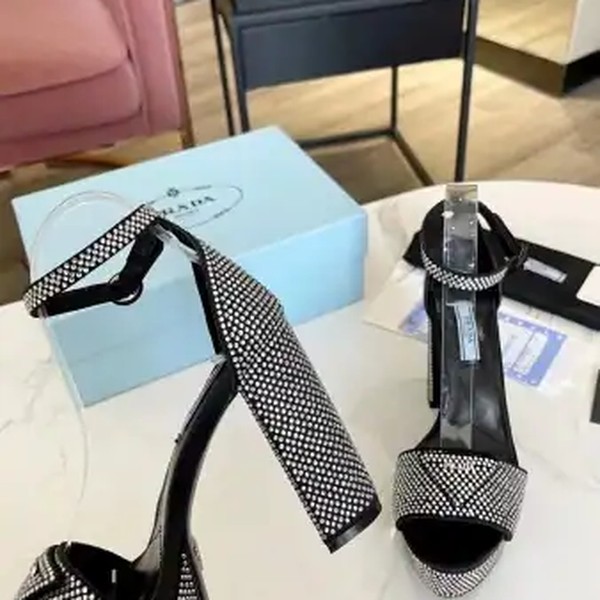 PRADA PLATFORM SANDALS 135MM IN BLACK SATIN WITH CRYSTALS - PSD010 - Image 5