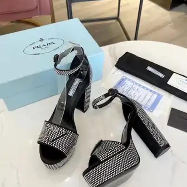 PRADA PLATFORM SANDALS 135MM IN BLACK SATIN WITH CRYSTALS - PSD010 - Image 8
